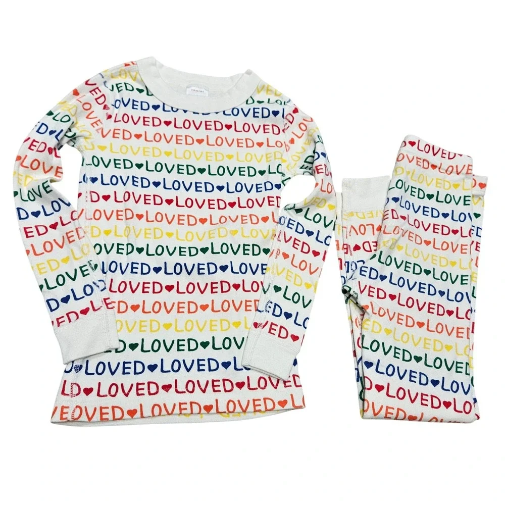 Hanna Andersson Kids Pajamas Set Long Sleeve US 5 Rainbow Loved Organic Cotton‎